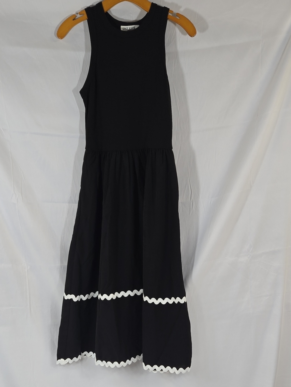 Grace Karin  Black Sleeveless Dress with White Trim Small